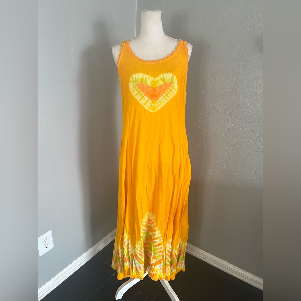 MILÁN Yellow Heart Print Sleeveless Dress Size L